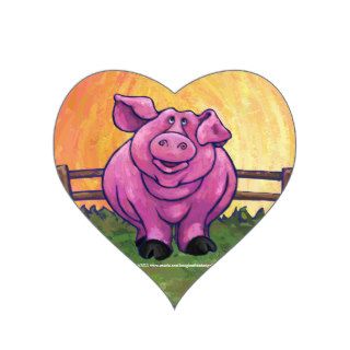 Pink Pig Heart Stickers