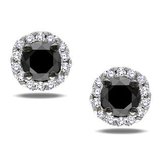 Miadora Sterling Silver 1/2ct TDW Black and White Diamond Halo Earrings(H I, I2 I3) Miadora Diamond Earrings