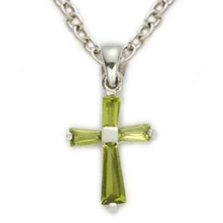 .925 Sterling Silver August Peridot Birthstone Baby Cross Pendant Necklace Birthstone Jewelry Birthstone Baby Cross Pendant Necklaces Gift Boxed w/Chain Necklace 13" (Including Lobster Claw) Gift Boxed Jewelry