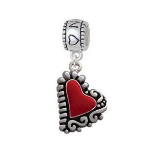 Red Enamel Leaning Heart with Fancy Border I Love Nursing Charm Bead Delight Jewelry Jewelry