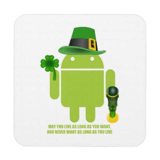 May You Live As Long As You Want Irish Bug Droid Drink Coaster