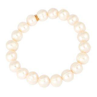 Vika Jewelry   Freshwater Pearl Stretch Bracelet with 18k Gold Plated Details. Jewelry