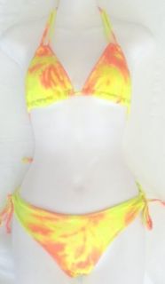 Juniors 2 Pc Bikini Swimsuit in Yellow Orange Tie Dye