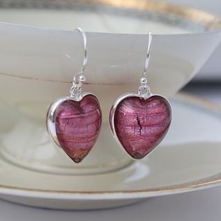 murano glass and silver heart earring by claudette worters