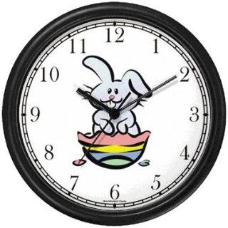 Bunny Hatching out of Easter Egg Easter Theme Wall Clock by WatchBuddy Timepieces (White Frame)  