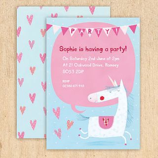 personalised unicorn party invitations by made by ellis