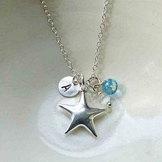 silver star, letter and birthstone necklace by lime tree design