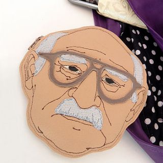 embroidered leather old man portrait purse by tugba kop illustration