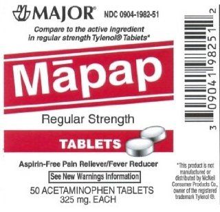 MAPAP REGULAR STRENGTH 325MG, 50 CT (2 PACK)   COMPARE TO TYLENOL Health & Personal Care