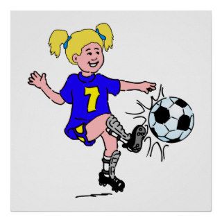 Little Girl Playing Soccer Poster