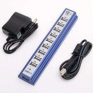 10 Ports Splitter USB HUB 2.0 High Speed AC Power Adapter for Laptop PC Blue Computers & Accessories