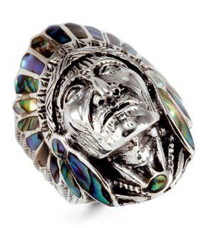 925 Silver Abalone Native American Indian Chief Ring Jewelry