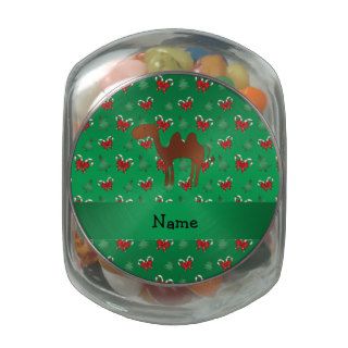 Personalized name camel green candy canes bows jelly belly candy jar