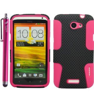 2 in 1 Hybrid Silicone Snap on Case Cover Skin Protector for HTC One X   Matching Branded 4.5 Inch Universal Stylus Pen Included   With The Friendly Swede Retail Packaging Black and Hot pink Cell Phones & Accessories