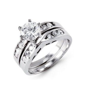 New 14k Solid White Gold CZ Wedding Engagement Ring Set Jewelry