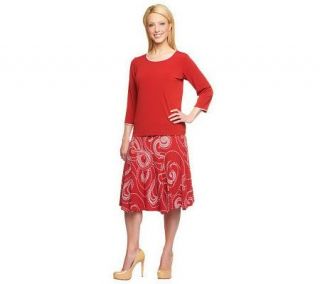 As Is Susan Graver Liquid Knit Piped Solid Top with Skirt —