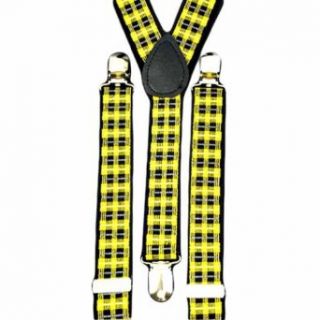 Luxury Divas Yellow & Black Funky Plaid Clip On Suspenders