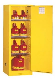 Justrite Sure Grip EX 891220 Safety Cabinet for Flammable Liquids, 1 Door, 1 Shelf, Self Close, 12 gallon, 35"Height, 23 1/4"Width, 18"Depth, Steel, Yellow