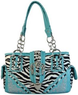 Texcyngoods Concealed Carry Purse Zebra Print Western Style Handbag Turquoise Clothing