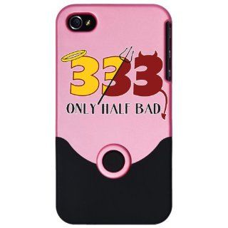 iPhone 4 or 4S Slider Case Pink 333 Only Half Bad with Angel Halo Devil Pitchfork Horns and Tail 