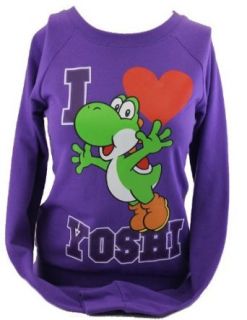 Super Mario Brothers Yoshi Girls Pull Over Sweatshirt   "I Heart Yoshi" on Purple (X Small) Clothing