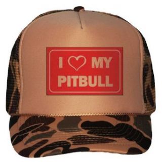 I LOVE MY PITBULL Adult Brown Camo Mesh Back Hat / Baseball Cap Clothing
