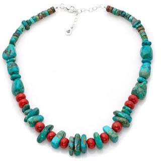Studio Barse Turquoise and Sponge Coral 16" Necklace with 2" Sterling Silver Ex