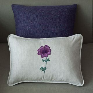 anenome purple embroidered linen cushion by sibona