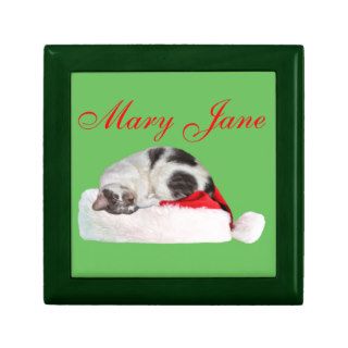 Christmas, Sleeping Cat, Santa Hat Gift Boxes