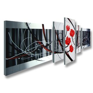 'Abstract 439' 4 piece Gallery wrapped Hand Painted Canvas Art Set Canvas