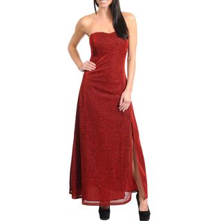 Stanzino Women's Wine Glittery Strapless Long Dress Stanzino Evening & Formal Dresses