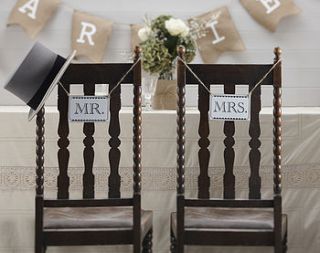 vintage style 'mr and mrs' wedding signs by ginger ray