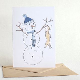 snowman with dog christmas card by mellor ware