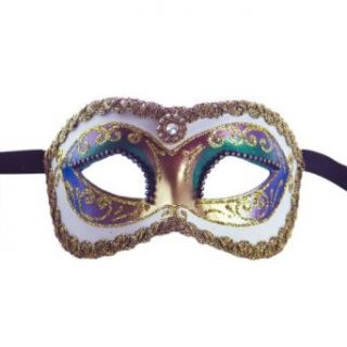 Women's Peacock Diamond Venetian Masquerade Mask Multicolor/White/Gold Costume Masks Clothing