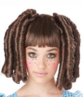 Girls Brunette Baby Doll Curls Wig with Bangs (Standard) Clothing