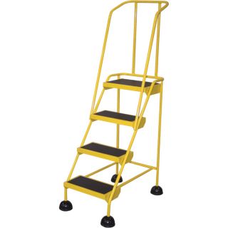 Vestil Commercial Rolling Ladder — Spring Loaded, 4 Steps, 300-Lb. Capacity, Model# LAD-4-Y  Rolling Ladders   Platforms