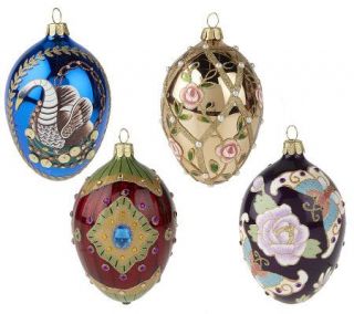 Joan Rivers Set of 4 Swan,Butterfly, Rose & Jeweled Egg Ornaments —
