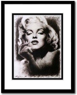 Marilyn Monroe Smoking Sketch Portrait, Charcoal Graphite Pencil Drawing Poster   11" x 14" Framed Print (WU168)  