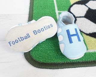personalised baby's first football booties by born bespoke