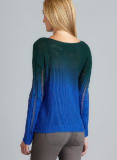 Spense Green & Blue Long Sleeve Cable Knit Sweater Spense Long Sleeve Sweaters