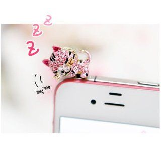 Best2buy365 Dust Plug earphone Jack Accessories Pink Crystal Cat with Flexible Head/ Cell Charms / Dust Plug / Ear Jack for Iphone 4 4s / Ipad / Ipod Touch/Samsung Galaxy S4 S3 Note II / Other 3.5mm Ear Jack+1x Gift 3.5mm Wine Bottle Phone Charm Chain Cel