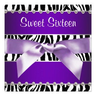 Purple Zebra Sweet 16 Birthday Party Invitations