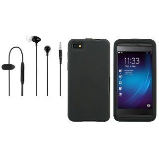 CommonByte Black Rubber Skin Protective Case Cover + Black Premium Headset For BlackBerry Z10 Cell Phones & Accessories