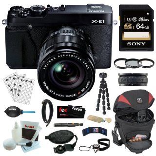Fujifilm X E1 XE1 16.3MP Compact System Digital Camera with 2.8 Inch LCD  Kit with 18 55mm Lens (Black) + 64GB Memory Card + Tiffen Photo Essentials Kit (UV Protector, 812 Color Warming, Circular Polarizing Glass Filters & 4 Pocket Pouch) + Tamrac Came