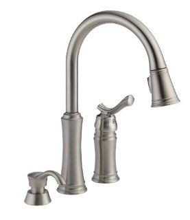 Delta Faucet 59963 SSSD DST Modern Heritage Pull Down Kitchen Faucet with Soap Dispenser, Stainless   Touch On Kitchen Sink Faucets  