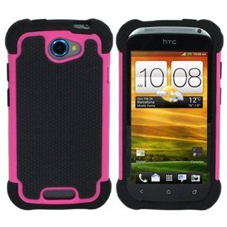 ASleek Hot Pink / Black Hard Soft Hybrid High Impact Body Armor Case Cover for T Mobile HTC One S Cell Phones & Accessories