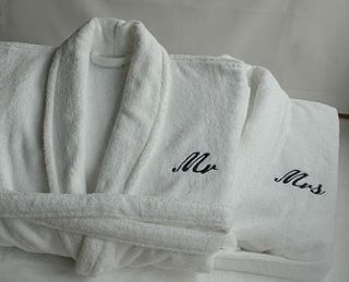 personalised towelling white bath robe by the fine cotton company