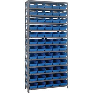 Quantum Storage 60 Bin Shelf Unit — 18in. x 36in. x 75in. Rack Size, Blue, Model# 1875-104 BL  Single Side Bin Units