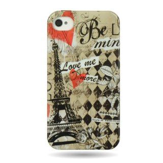 CoverON� Mix Hard Back Cover Case with RED WHITE PARIS AMOUR Design and Flexible BLACK TPU Trim for APPLE IPHONE 4 4S [WCP365] Cell Phones & Accessories