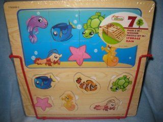 First Learning 7 Pack 2 in 1 Wooden Puzzle with Storage Rack Toys & Games